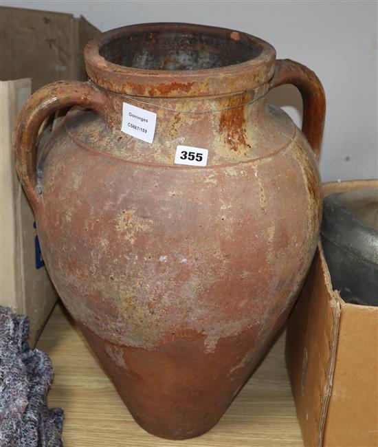 A terracotta amphora urn, height 50cm